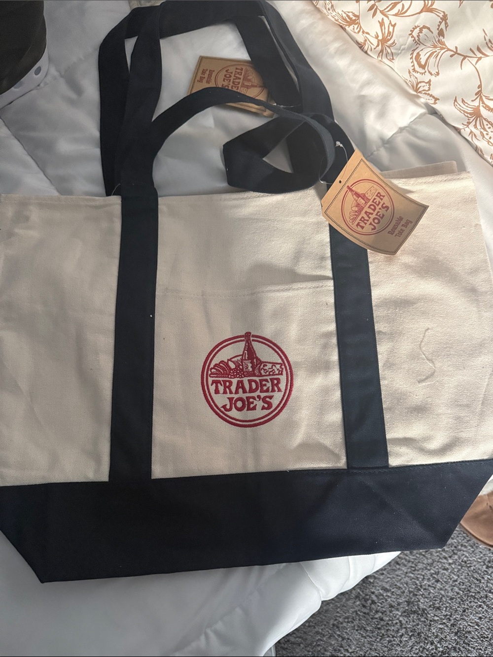 Trader Joe's Canvas Tote Bag in Cream and Black
